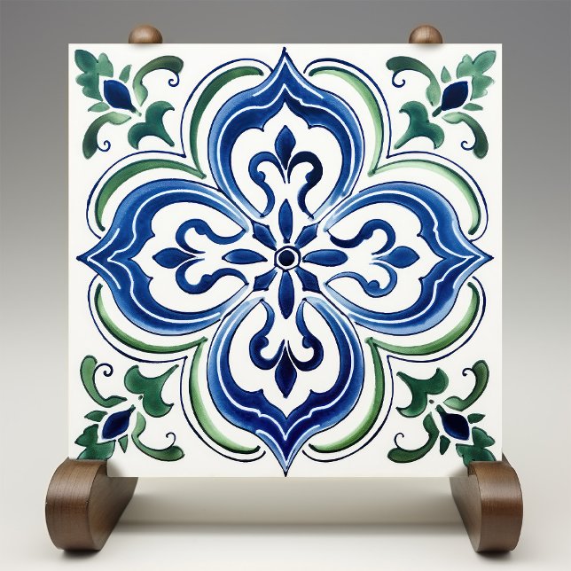 Sicilian Garden Watercolor Blue Green Ceramic Tile (Creator Uploaded)
