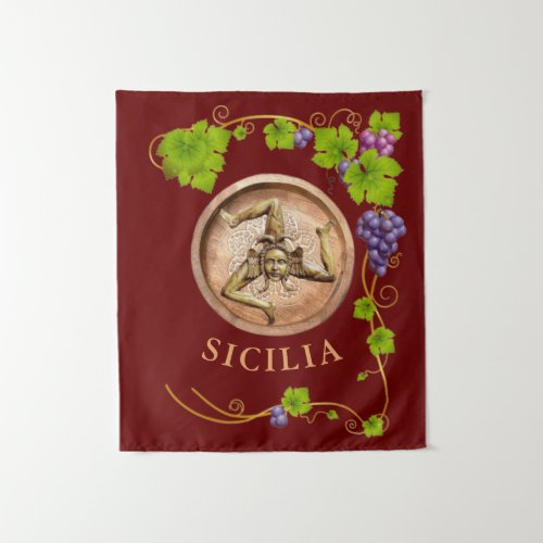 Sicilian Grape Vine and Trinacria Symbol Tapestry