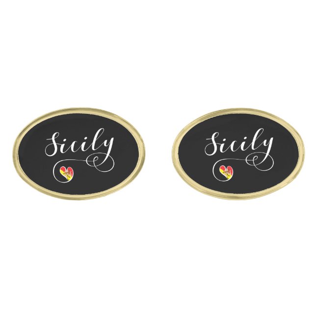 Sicilian Heart Flag, Sicily Cufflinks (Front)