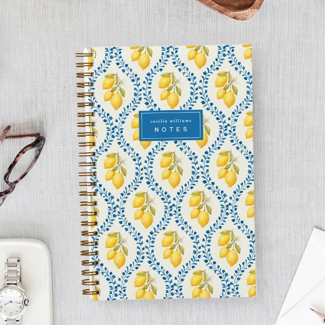 Sicilian Lemon + Blue Trellis Personalized Notebook (Creator Uploaded)