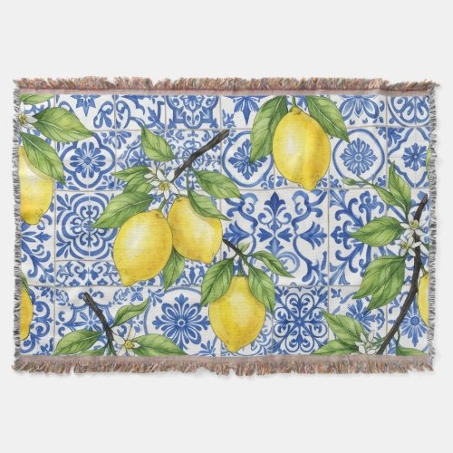 Sicilian Lemon, Mediterranean Home Decor Throw Blanket