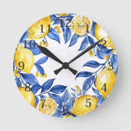 Sicilian Lemon Tiles Pattern Mediterranean Dolce  Round Clock