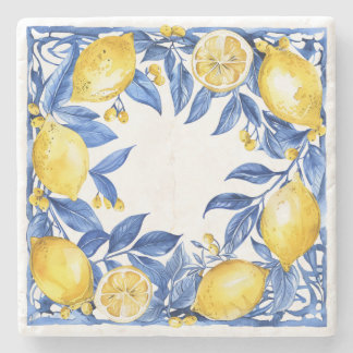 Sicilian Lemon Tiles Pattern Mediterranean Dolce Stone Coaster
