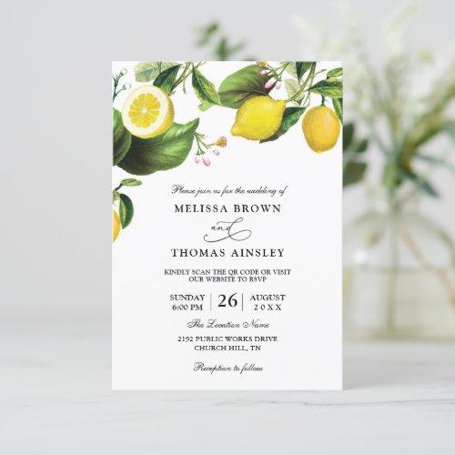 Sicilian Lemon Tree Rustic Budget QR Code Wedding Invitation