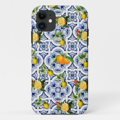 Sicilian lemons and oranges vintage pattern  iPhone 11 case