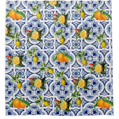 Sicilian lemons and oranges vintage pattern shower curtain