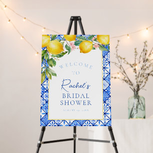 Sicilian Lemons Blue Tiles Bridal Shower Welcome Foam Board