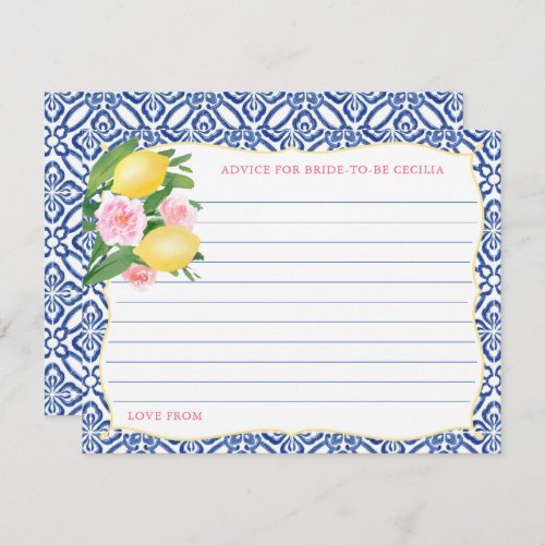 Sicilian Lemons Pink Flowers Advice For Bride Card