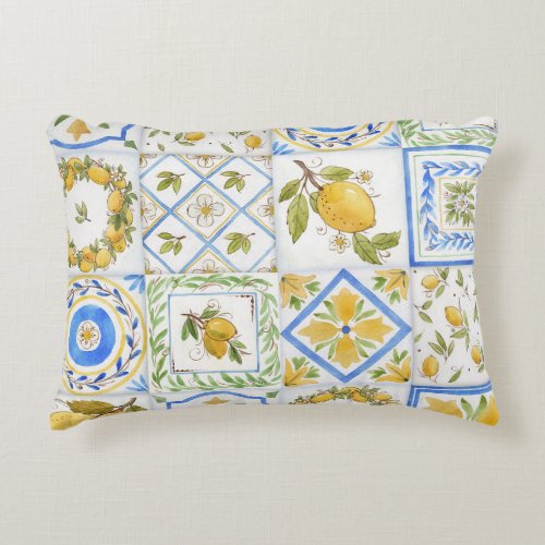 Sicilian Lemons Watercolor Square Pattern Accent Pillow
