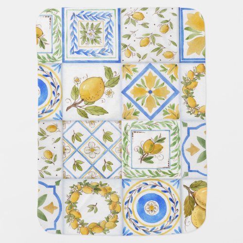 Sicilian Lemons Watercolor Square Pattern Baby Blanket