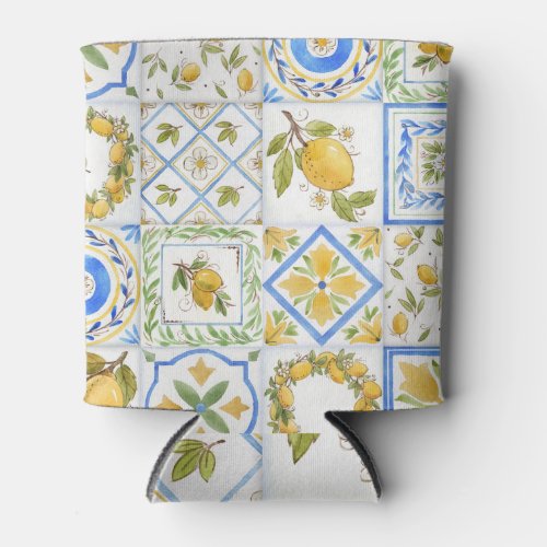 Sicilian Lemons Watercolor Square Pattern Can Cooler