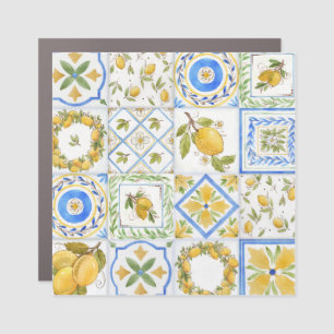 Sicilian Lemons Watercolor Square Pattern Car Magnet