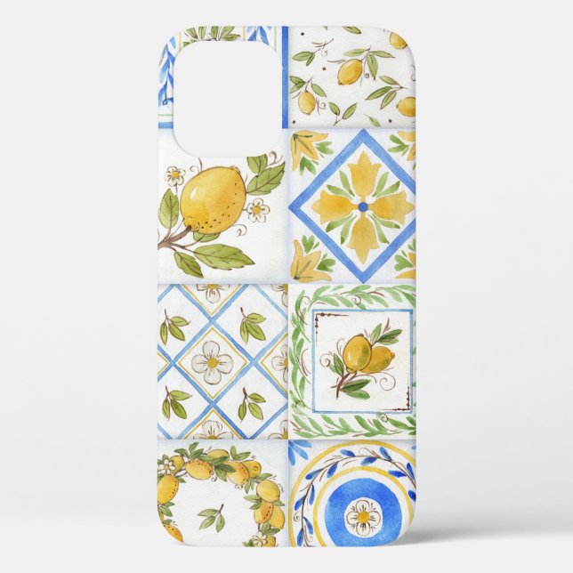 Sicilian Lemons Watercolor Square Pattern Case-Mate iPhone Case (Back)