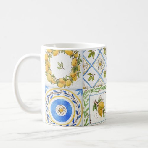 Sicilian Lemons Watercolor Square Pattern Coffee Mug