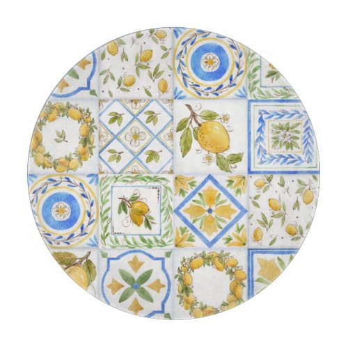 Sicilian Lemons Watercolor Square Pattern Cutting Board