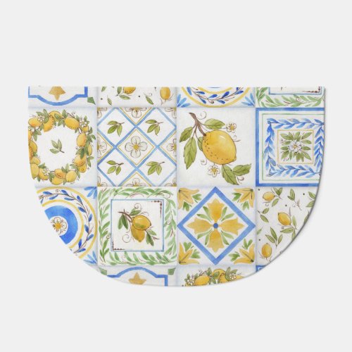 Sicilian Lemons Watercolor Square Pattern Doormat