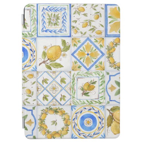 Sicilian Lemons Watercolor Square Pattern iPad Air Cover