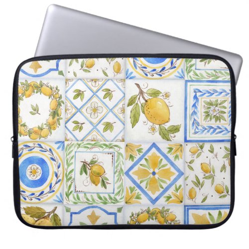 Sicilian Lemons Watercolor Square Pattern Laptop Sleeve