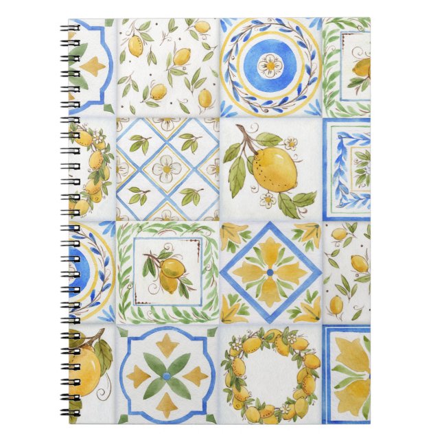Sicilian Lemons Watercolor Square Pattern Notebook (Front)