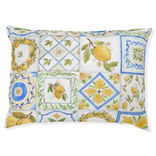 Sicilian Lemons Watercolor Square Pattern Pet Bed