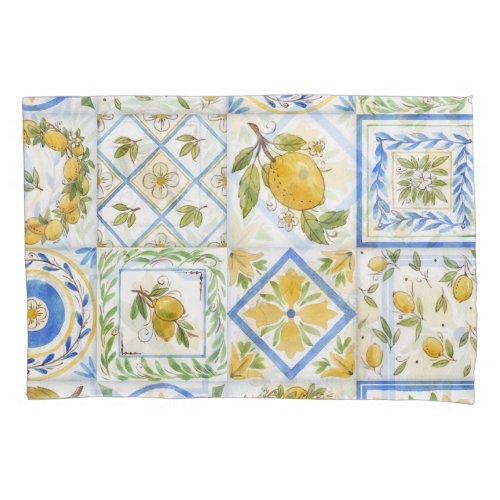 Sicilian Lemons Watercolor Square Pattern Pillow Case