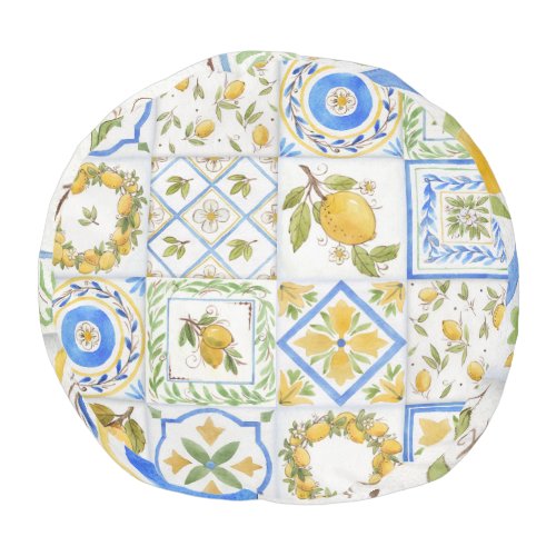 Sicilian Lemons Watercolor Square Pattern Pouf