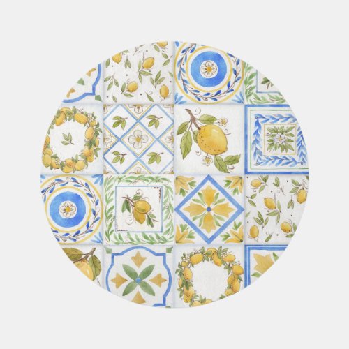 Sicilian Lemons Watercolor Square Pattern Rug