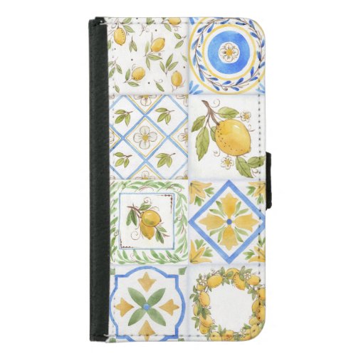 Sicilian Lemons Watercolor Square Pattern Samsung Galaxy S5 Wallet Case