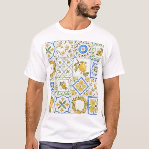 Sicilian Lemons Watercolor Square Pattern T_Shirt