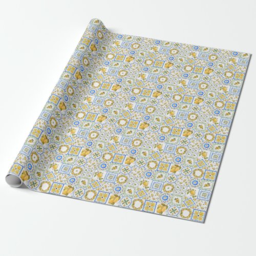 Sicilian Lemons Watercolor Square Pattern Wrapping Paper