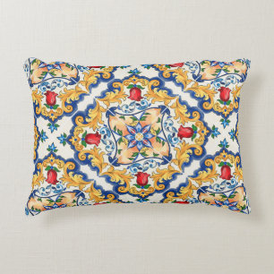 Sicilian Majolica Colorful Tile Pattern Accent Pillow