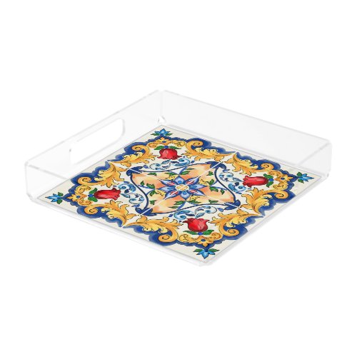 Sicilian Majolica Colorful Tile Pattern Acrylic Tray