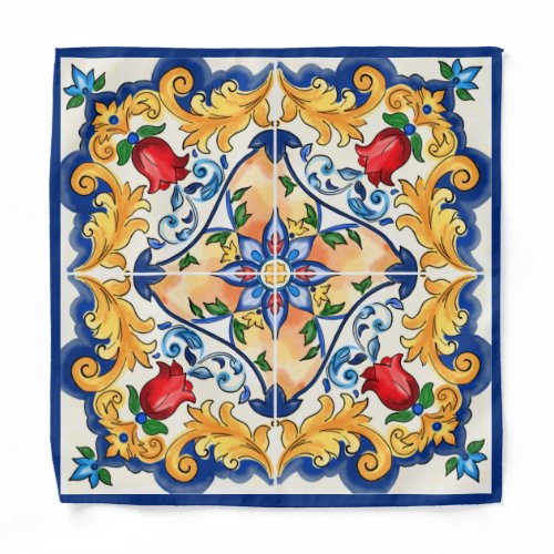 Sicilian Majolica Colorful Tile Pattern Bandana