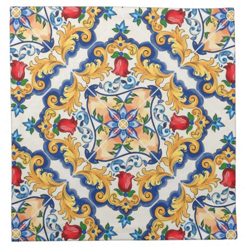 Sicilian Majolica Colorful Tile Pattern Cloth Napkin