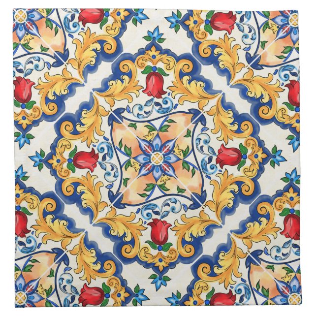 Sicilian Majolica Colorful Tile Pattern Cloth Napkin (Front)