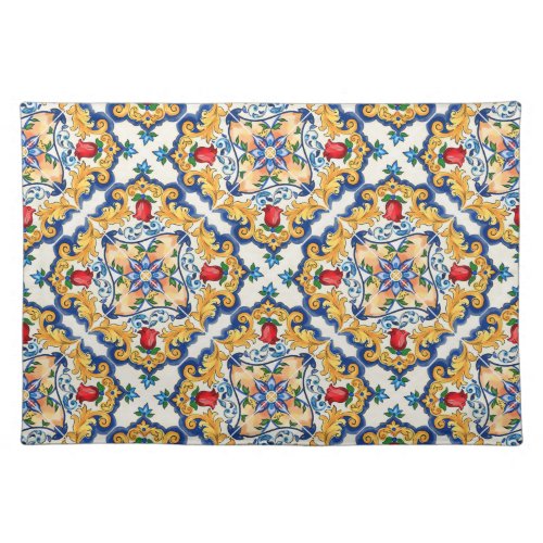 Sicilian Majolica Colorful Tile Pattern Cloth Placemat