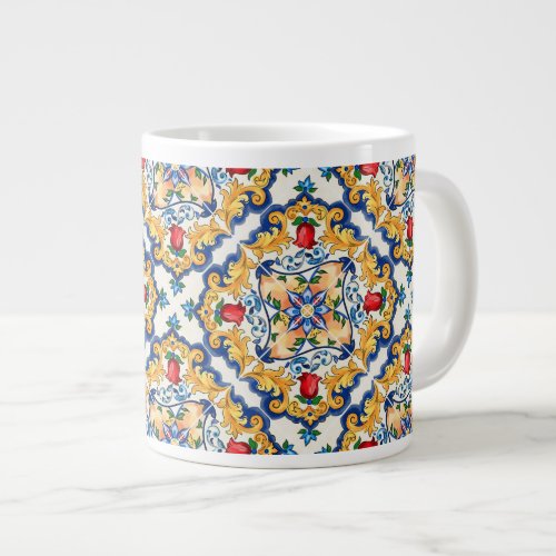 Sicilian Majolica Colorful Tile Pattern Giant Coffee Mug