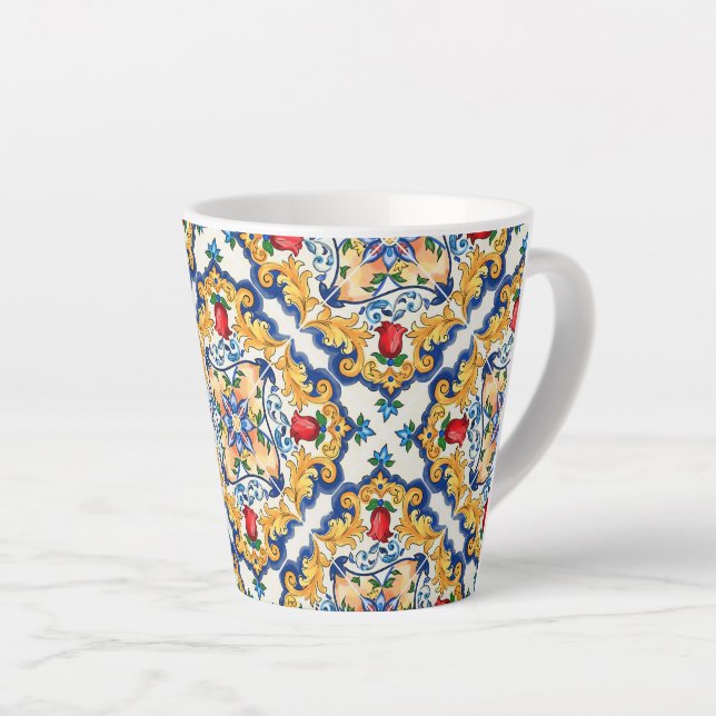 Sicilian Majolica Colorful Tile Pattern Latte Mug (Right Angle)
