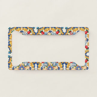 Sicilian Majolica Colorful Tile Pattern License Plate Frame