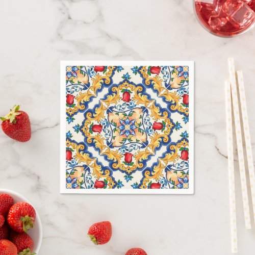 Sicilian Majolica Colorful Tile Pattern Napkins