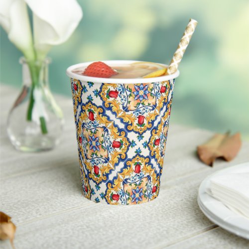 Sicilian Majolica Colorful Tile Pattern Paper Cups