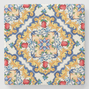 Sicilian Majolica Colorful Tile Pattern Stone Coaster