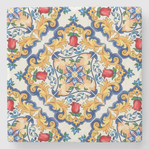 Sicilian Majolica Colorful Tile Pattern Stone Coaster
