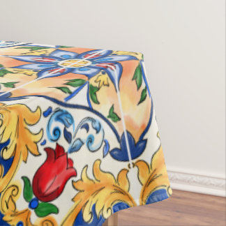 Sicilian Majolica Colorful Tile Pattern Tablecloth