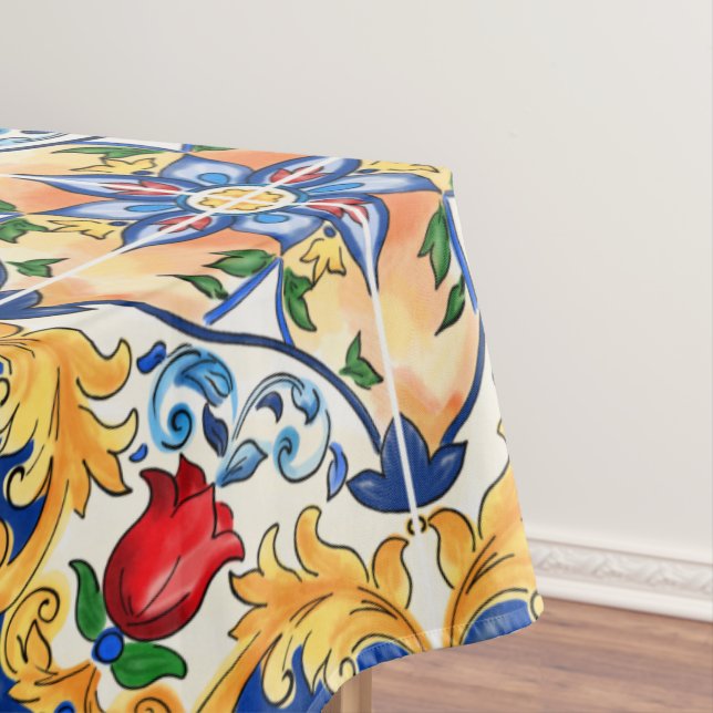 Sicilian Majolica Colorful Tile Pattern Tablecloth (In Situ)