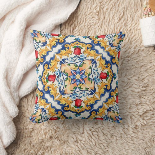 Sicilian Majolica Colorful Tile Pattern Throw Pillow