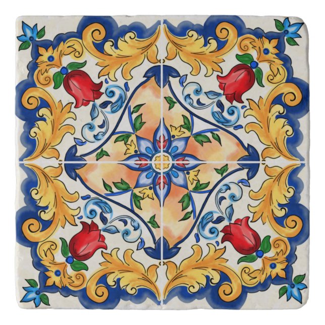 Sicilian Majolica Colorful Tile Pattern Trivet (Front)