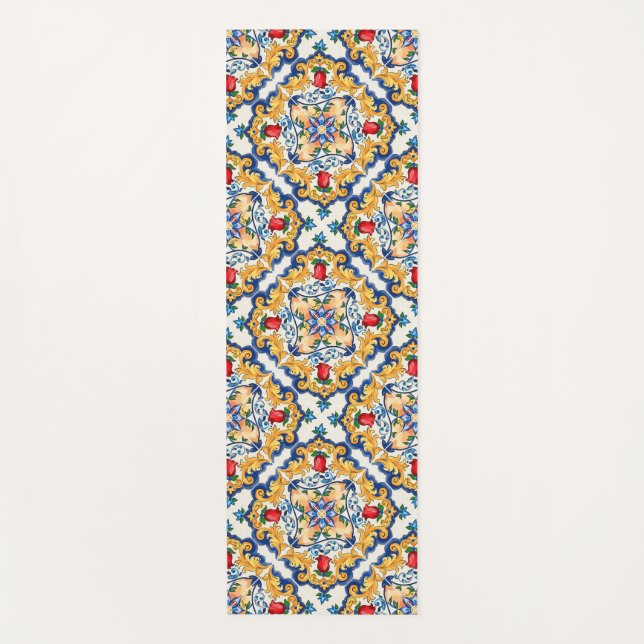 Sicilian Majolica Colorful Tile Pattern Yoga Mat (Front)