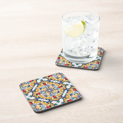 Sicilian Majolica Colourful Tile Pattern Beverage Coaster