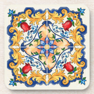 Sicilian Majolica Colourful Tile Pattern Beverage Coaster